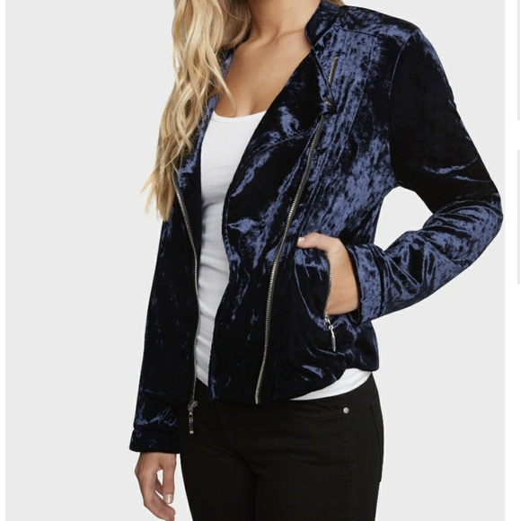 Willow & Clay Jackets & Blazers - Willow & Clay Blue Velvet Moto Jacket Navy Blue M